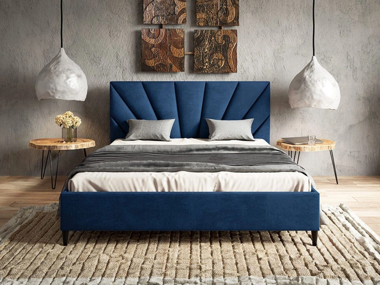 Łóżko tapicerowane ze stelażem 180x200 Fuzi ciemnoniebieskie