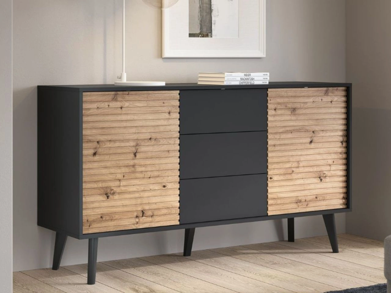 Komoda z drzwiami i szufladami 154 cm Astro Czarna