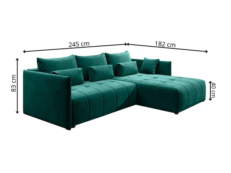 Narożnik L uniwersalny z funkcją spania i pojemnikiem Ardi Ciemny zielony