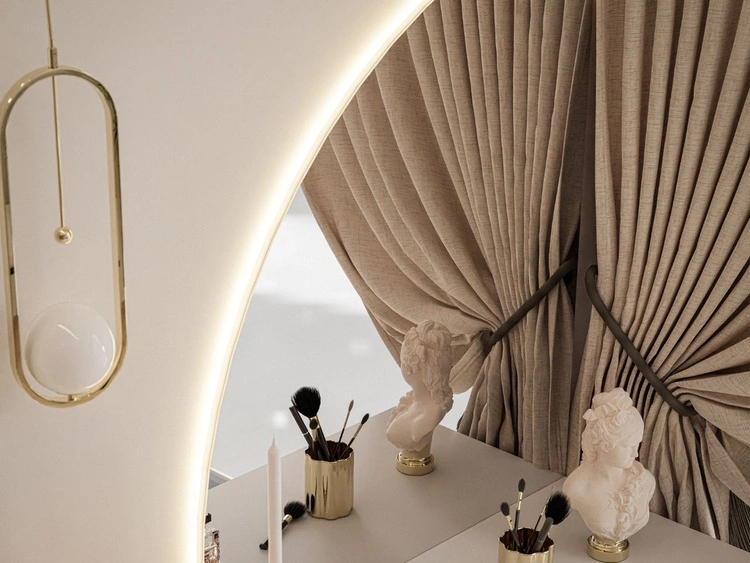 Toaletka kosmetyczna lewostronna z szufladami i oświetleniem LED na złotych nogach Clarette Czarny połysk