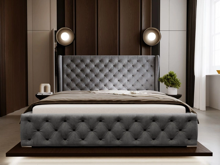 Łóżko tapicerowane z pojemnikiem na pościel i stelażem 140x200 Kingston Szare