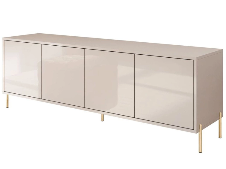 Szafka RTV glamour pod telewizor z drzwiczkami na złotych prostych nogach Vivance Kaszmir połysk