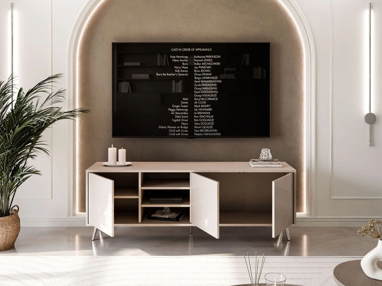 Szafka RTV pod telewizor z drzwiczkami na srebrnych nogach Vivance Kaszmir połysk