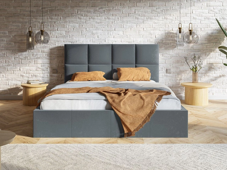 Łóżko tapicerowane z pojemnikiem i stelażem 140x200 Malo ciemnoszare