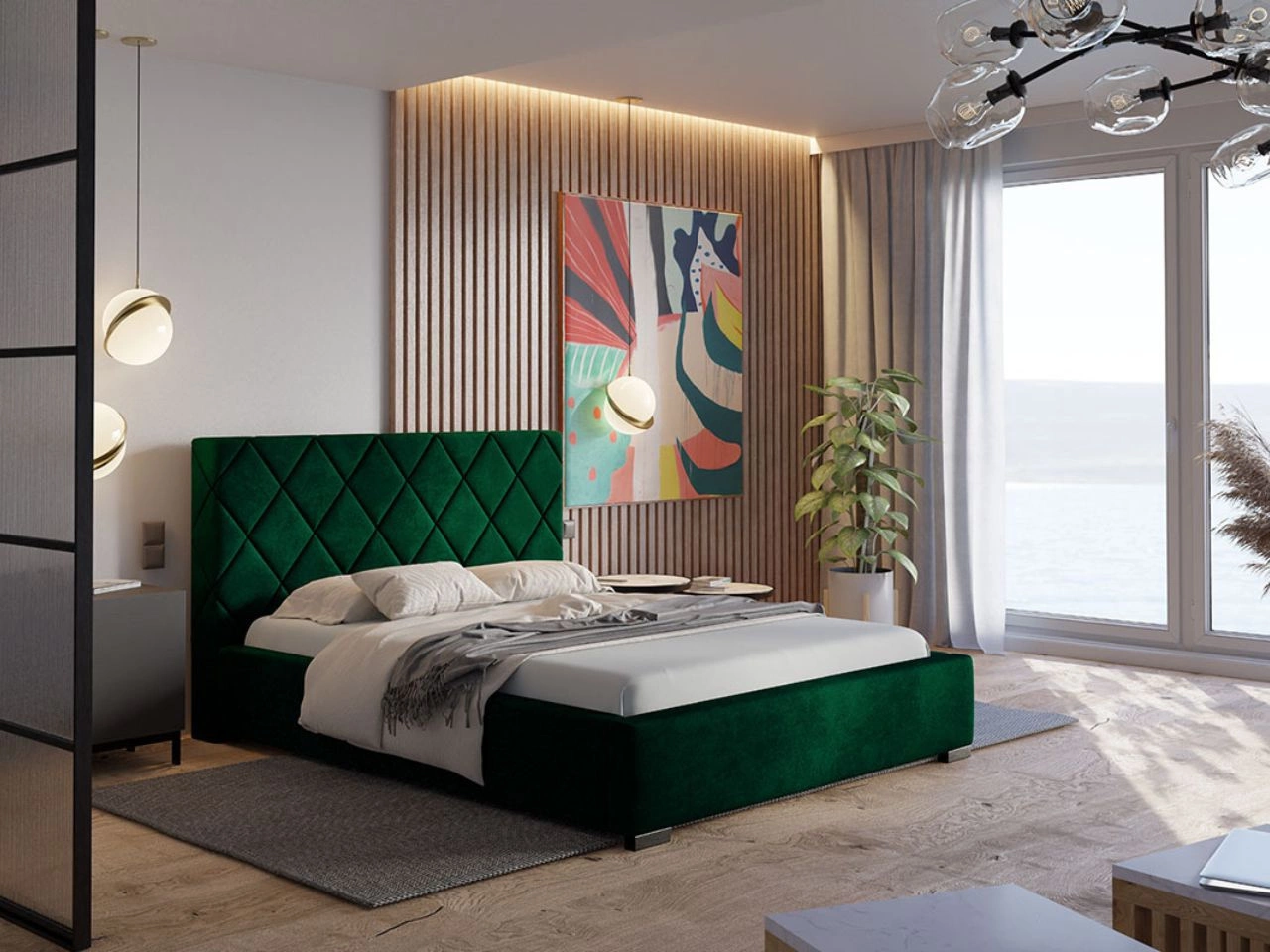 Łóżko tapicerowane z pojemnikiem i stelażem 180x200 Taranto Ciemnozielone