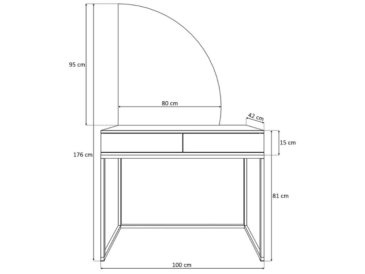 Toaletka kosmetyczna prawostronna z szufladami i oświetleniem LED na czarnych nogach Clarette Biały połysk