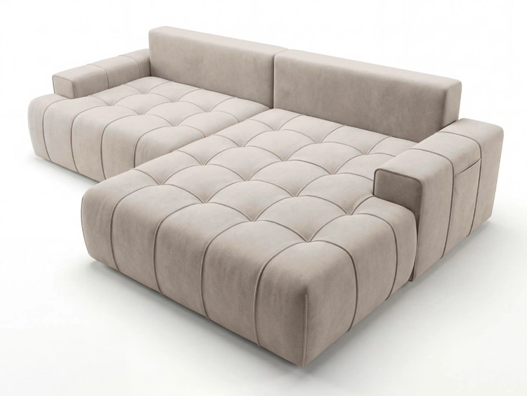 Narożnik L z funkcją spania i pojemnikiem Tulio prawy beżowy