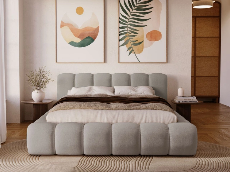 Łóżko tapicerowane z pojemnikiem na pościel 140x200 Doria Jasnoszare