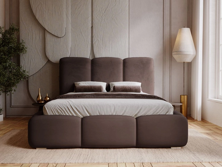 Łóżko tapicerowane z pojemnikiem i stelażem 160x200 cm Bubble Brązowe