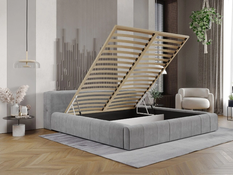 Łóżko tapicerowane z pojemnikiem i stelażem 160x200 Lipari Szary