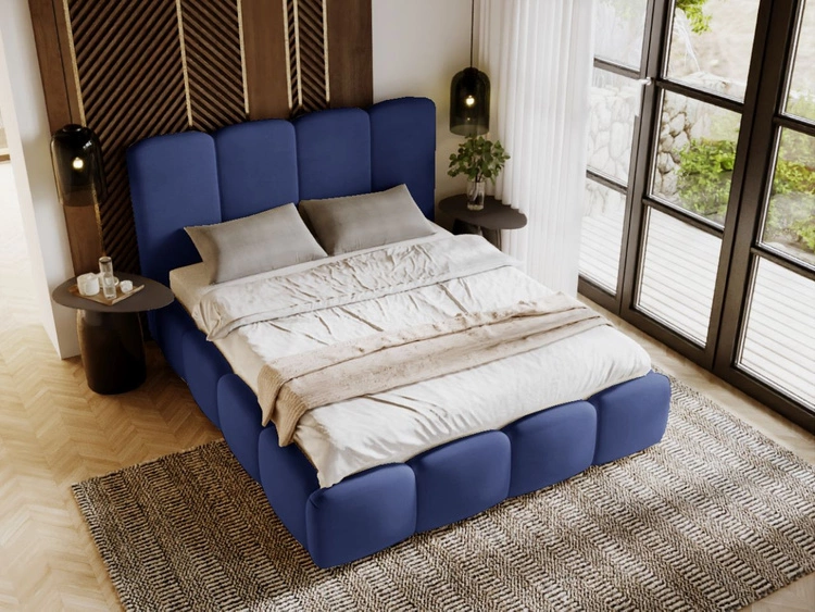 Łóżko tapicerowane z pojemnikiem i stelażem 140x200 Galli Niebieskie