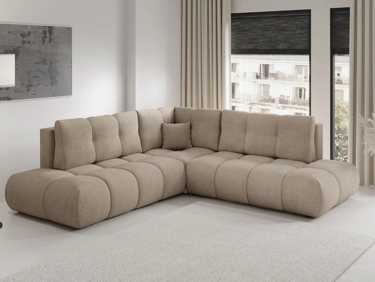 Narożnik z funkcją spania i pojemnikiem Prawy Kair Jasnobrązowy