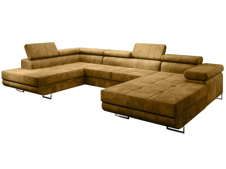 Narożnik U lewy z funkcją spania i pojemnikiem Solam U Żółty