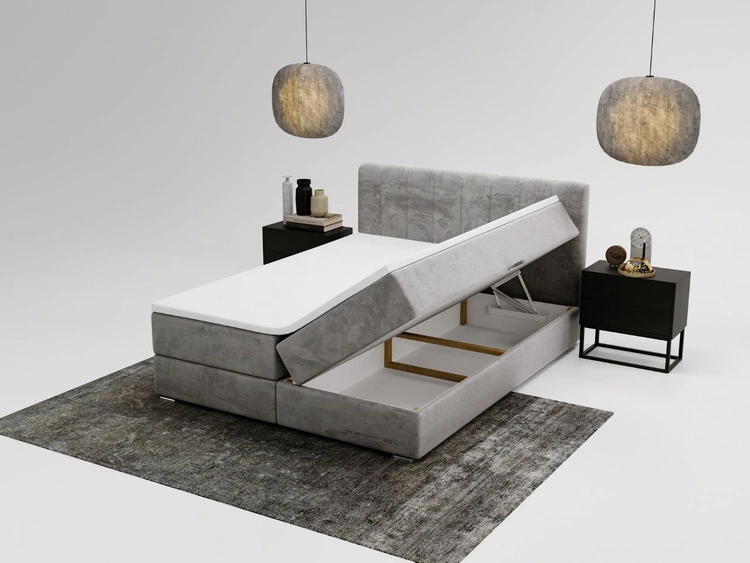 Łóżko kontynentalne z pojemnikami na pościel 160x200 Forte Jasnoszare