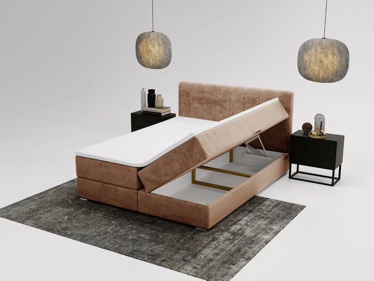 Łóżko kontynentalne z pojemnikami na pościel 120x200 Forte Beżowe