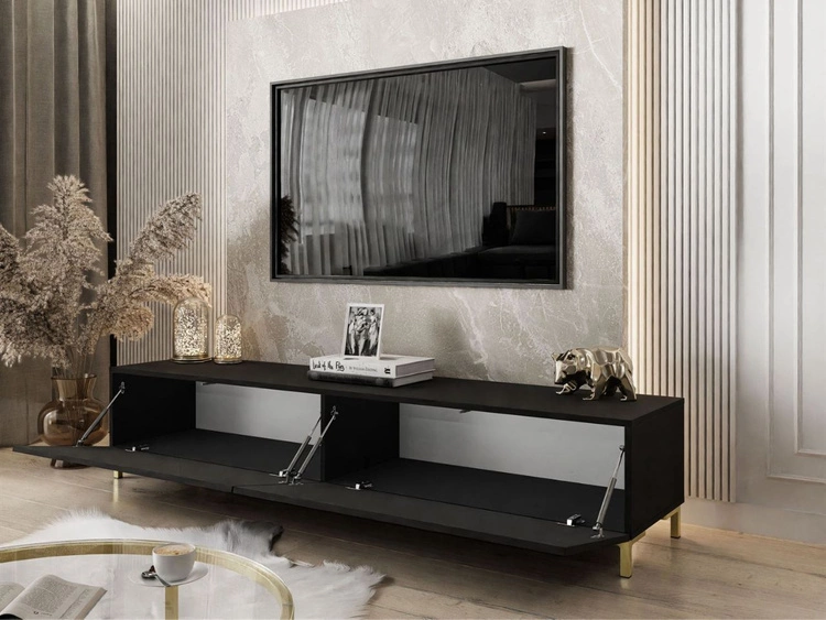 Szafka RTV pod telewizor z drzwiczkami na złotych 175 cm Sorelle Czarny mat