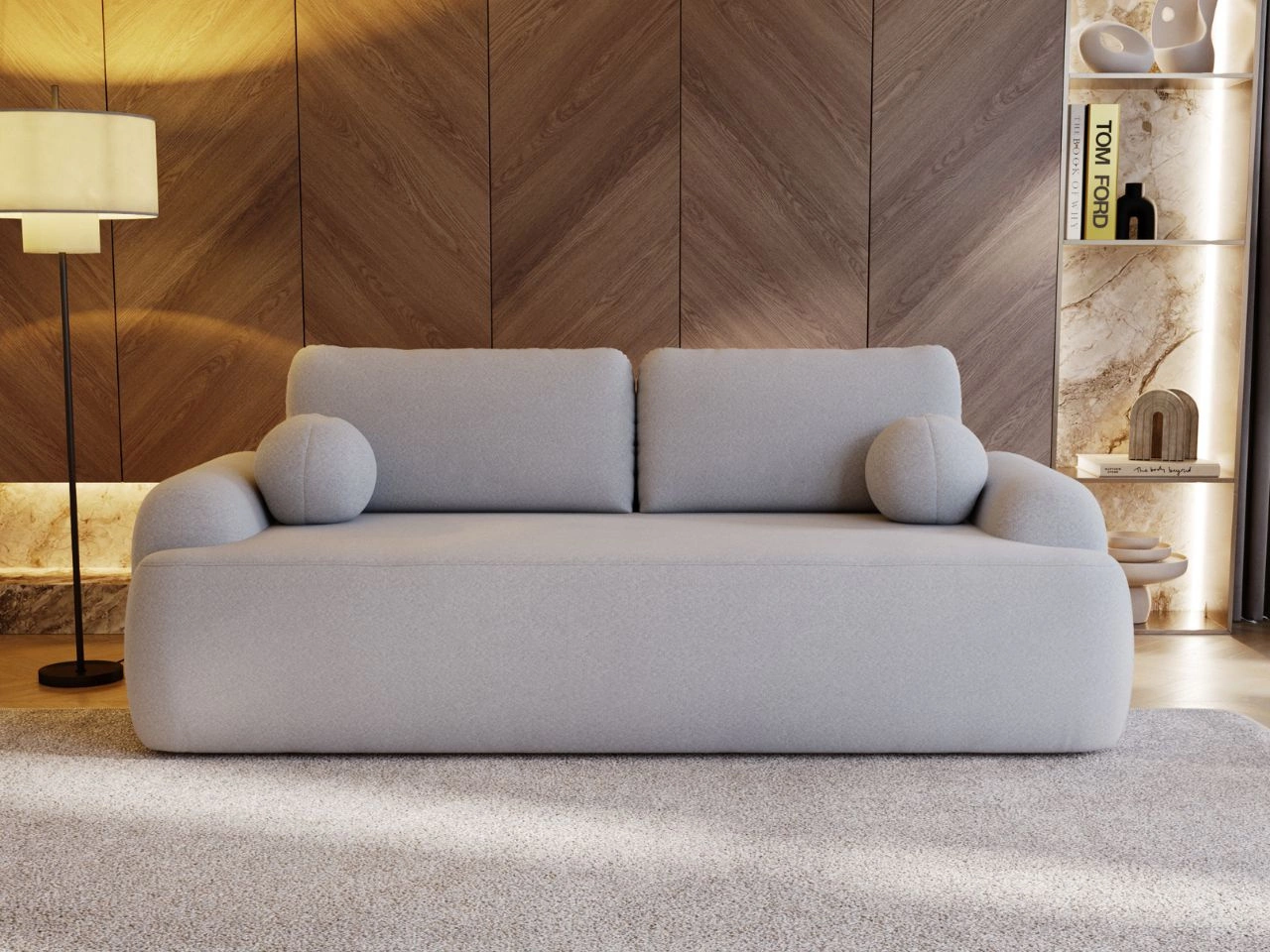 Kanapa z funkcją spania i pojemnikiem Aurio Szara