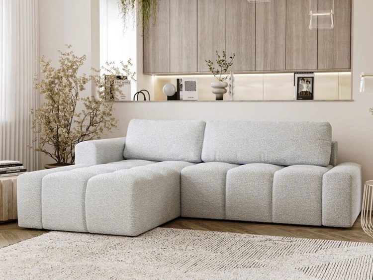 Narożnik L lewy z funkcją spania i pojemnikiem Lana Biały