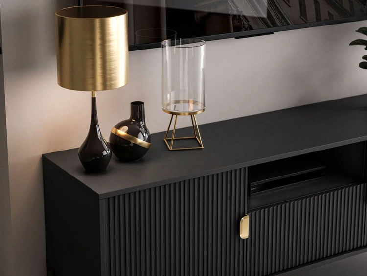 Szafka RTV dwudrzwiowa z szufladą Orlean czarny mat