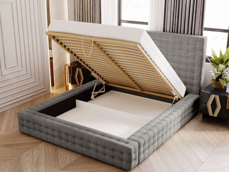 Łóżko tapicerowane z pojemnikiem i stelażem 160x200 Barbados Szare