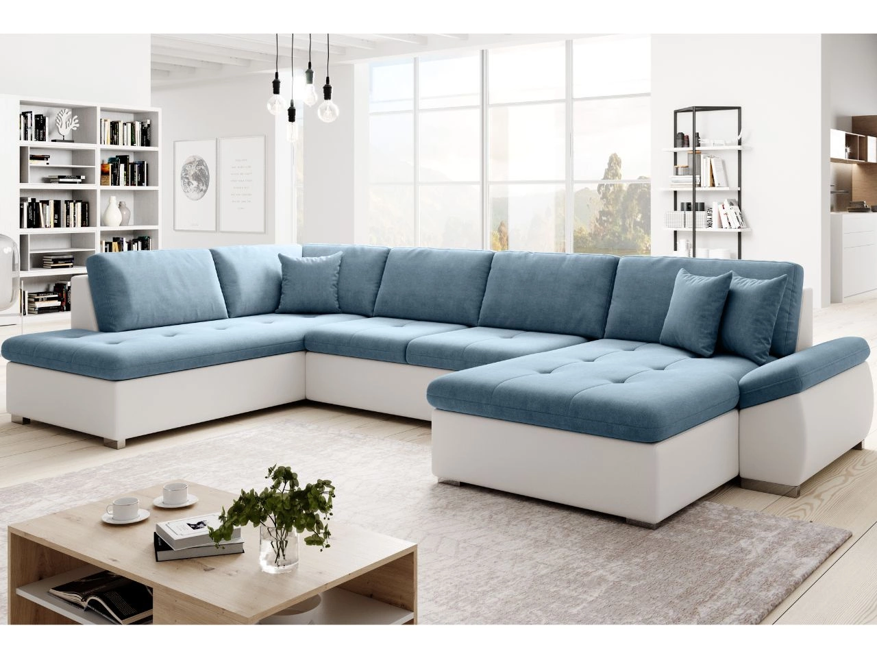 Narożnik U lewy z funkcją spania Moni U Niebieski