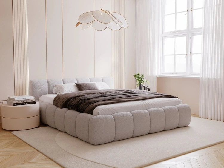 Łóżko tapicerowane z pojemnikiem i stelażem 140x200 Cloud Low szare