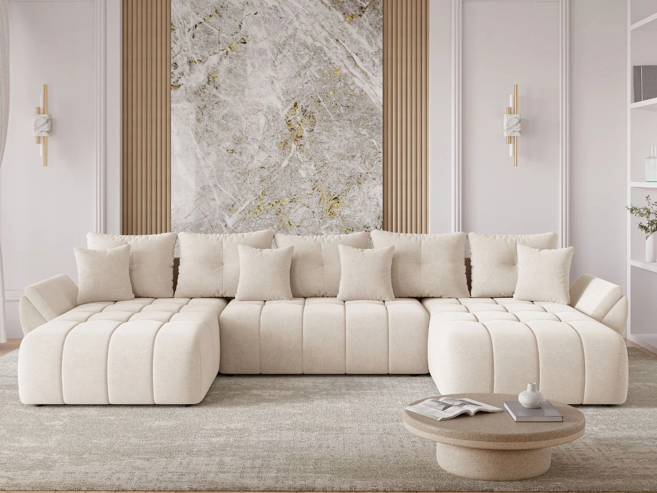 Narożnik U z funkcją spania i pojemnikiem Decor U Beżowy