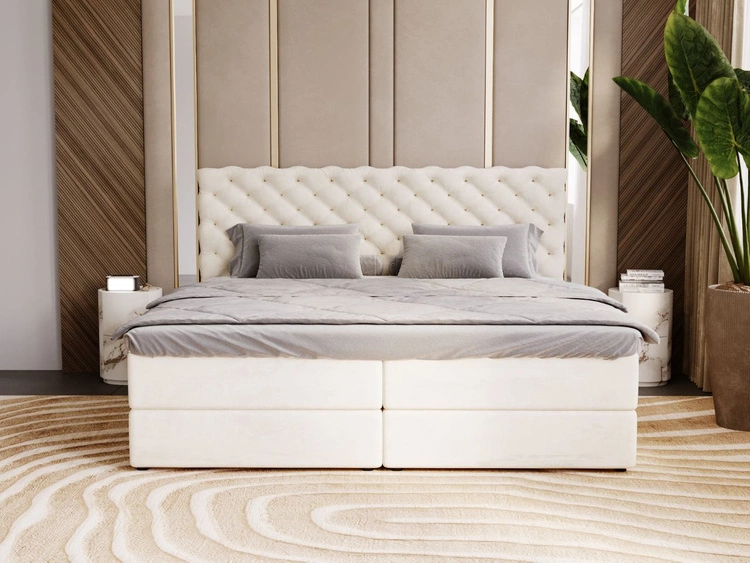 Łóżko kontynentalne z pojemnikiem na pościel 200x200 Bergamo beżowe