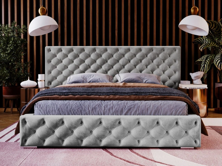 Łóżko tapicerowane z pojemnikiem i stelażem 160x200 cm Madera Szare