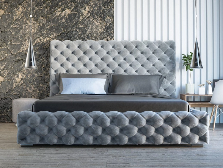 Łóżko tapicerowane z pojemnikiem i stelażem 200x200 Heaven Jasny szary