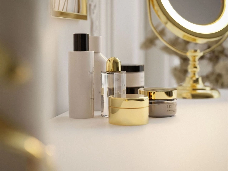 Konsola glamour z szufladami i złotymi nogami Olivine biały połysk