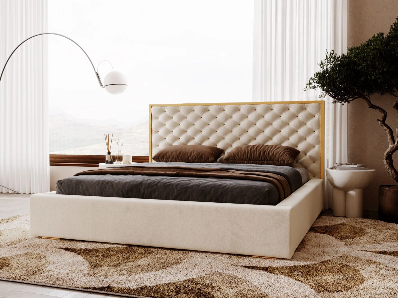 Łóżko tapicerowane z pojemnikiem i stelażem 160x200 Bonito Beżowy