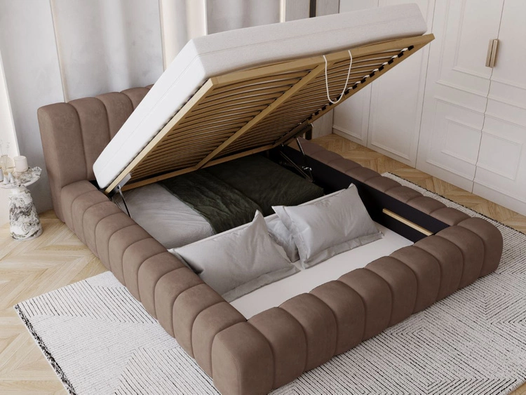 Łóżko tapicerowane z pojemnikiem na pościel i stelażem 120x200 Italia Brązowe