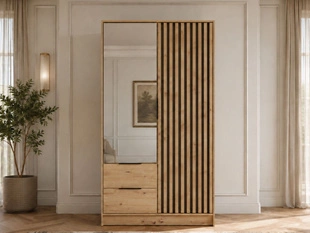 Szafa dwudrzwiowa z drzwiami uchylnymi 105 cm Macron Dąb Artisan z lustrem i lamelami
