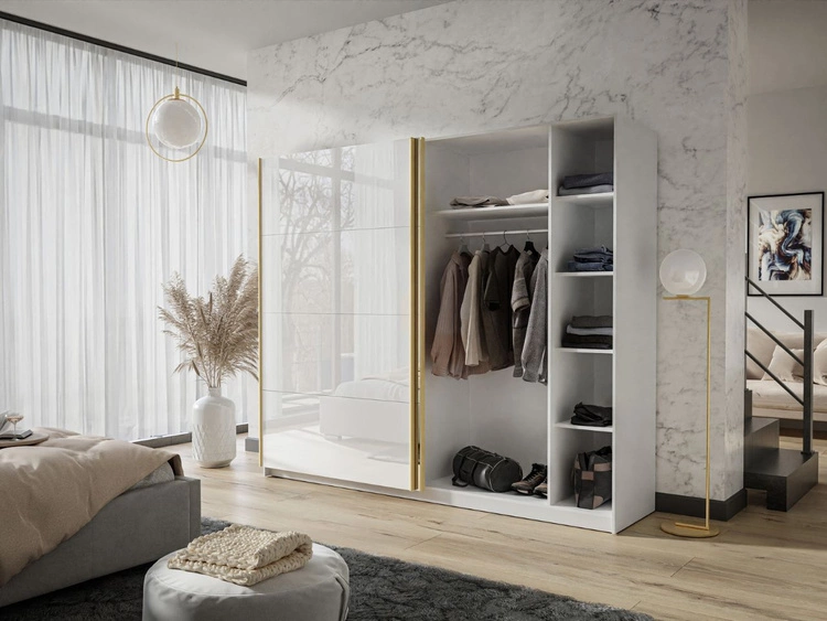 Szafa dwudrzwiowa z drzwiami przesuwnymi i lustrem 244 cm Noaé Czarny połysk