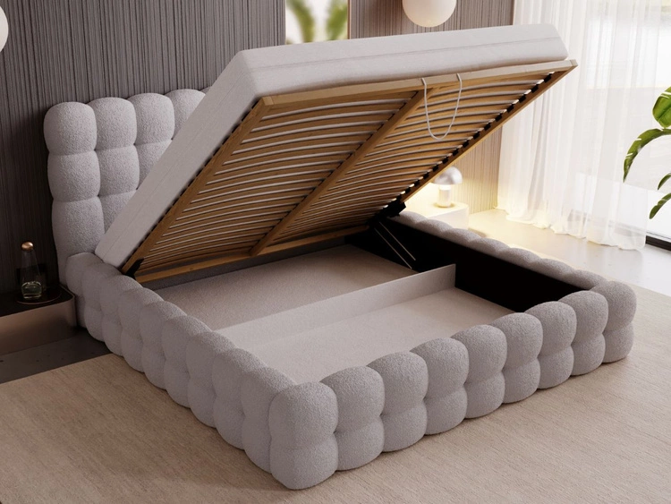 Łóżko tapicerowane z pojemnikiem i stelażem 200x200 Twist Szary