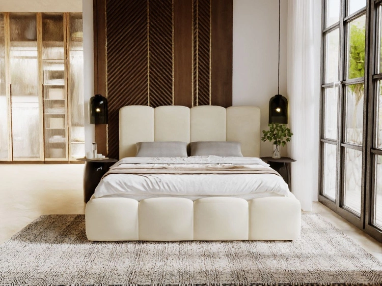 Łóżko tapicerowane z pojemnikiem i stelażem 120x200 Galli Beżowe