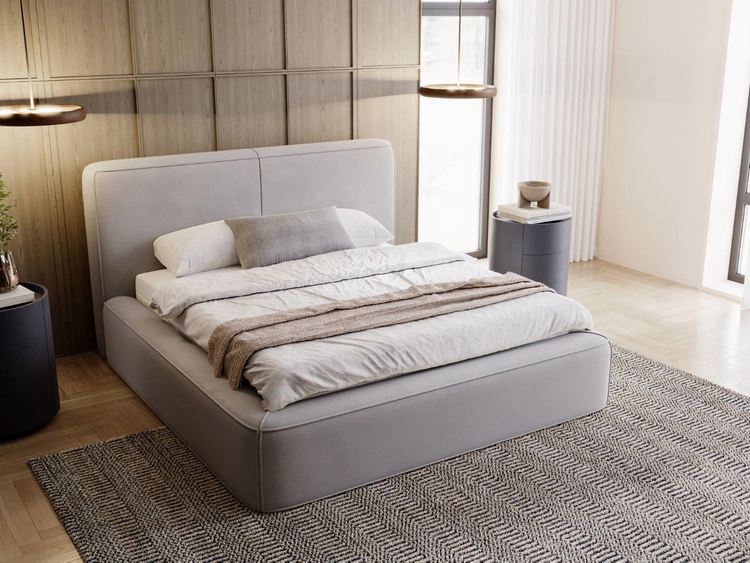Łóżko tapicerowane z pojemnikiem i stelażem 200x200 Amaro Szare
