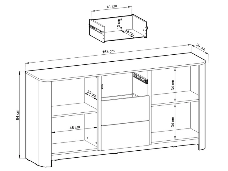 Komoda dwudrzwiowa z szufladami ze złotą listwą dekoracyjną Brillo Dąb Vicenza