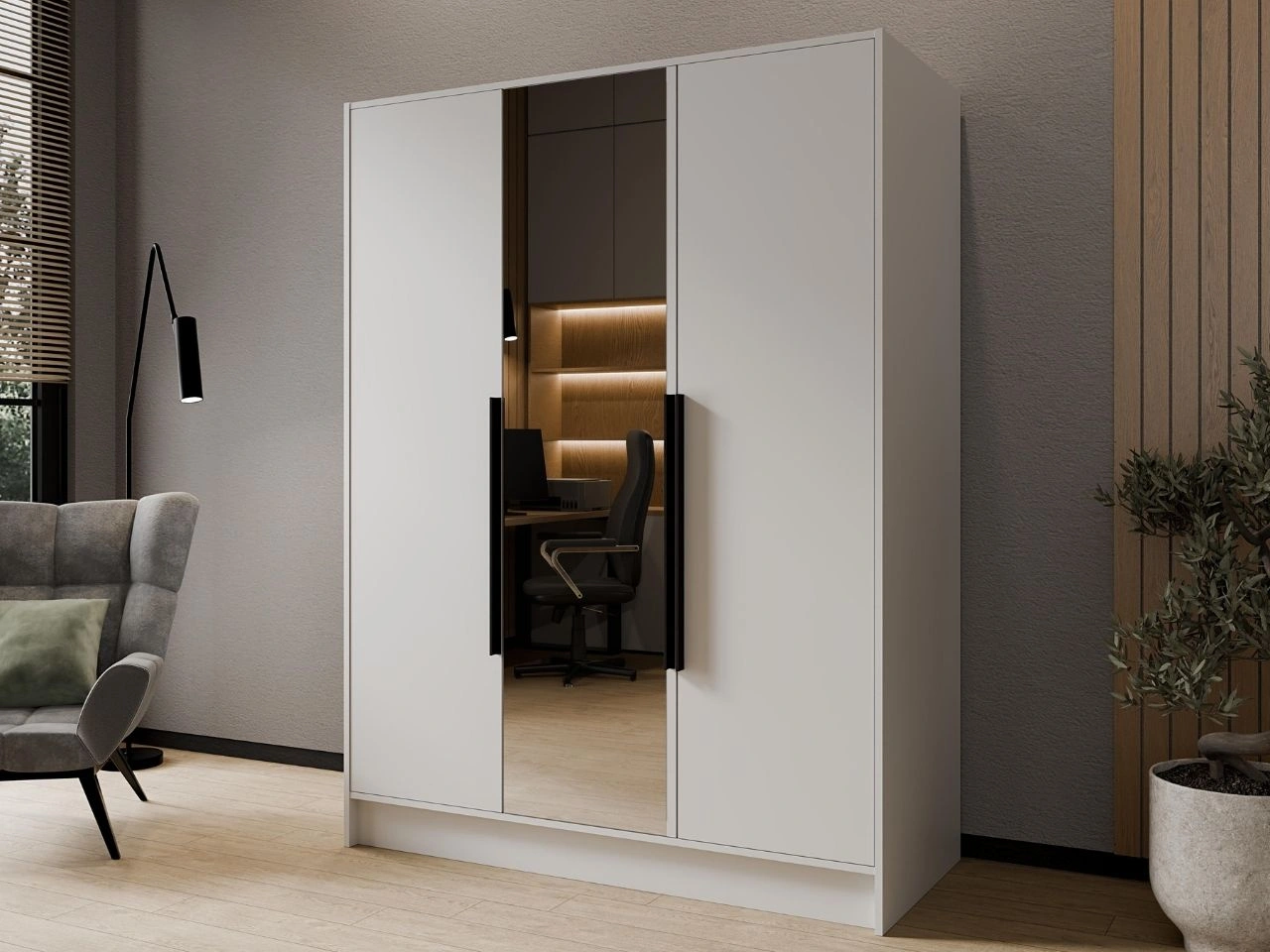 Szafa otwierana z lustrem 150 cm Lucca Biała z czarnymi uchwytami