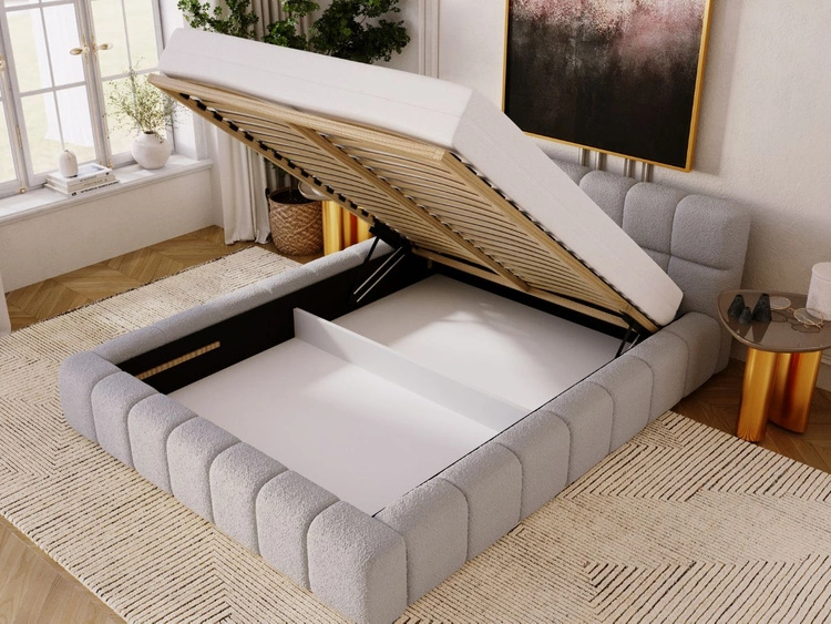 Łóżko tapicerowane z pojemnikiem i stelażem 140x200 Alicante Szare