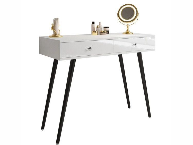 Konsola glamour z szufladami i kryształowymi uchwytami Olivine biały połysk