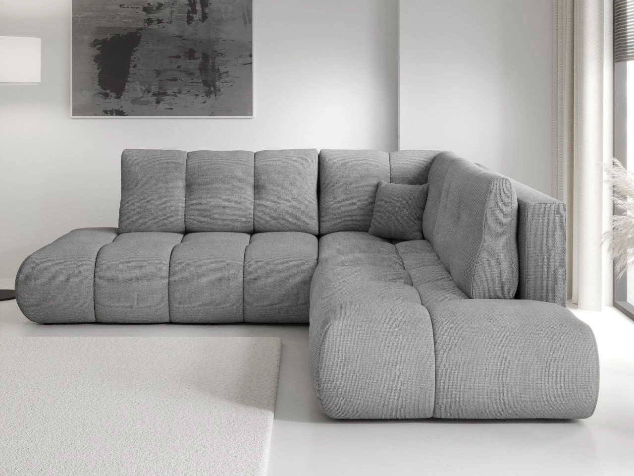 Narożnik z funkcją spania i pojemnikiem Prawy Kair Szary