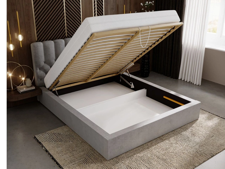 Łóżko tapicerowane z pojemnikiem i stelażem 200x200 cm Roma Zielone