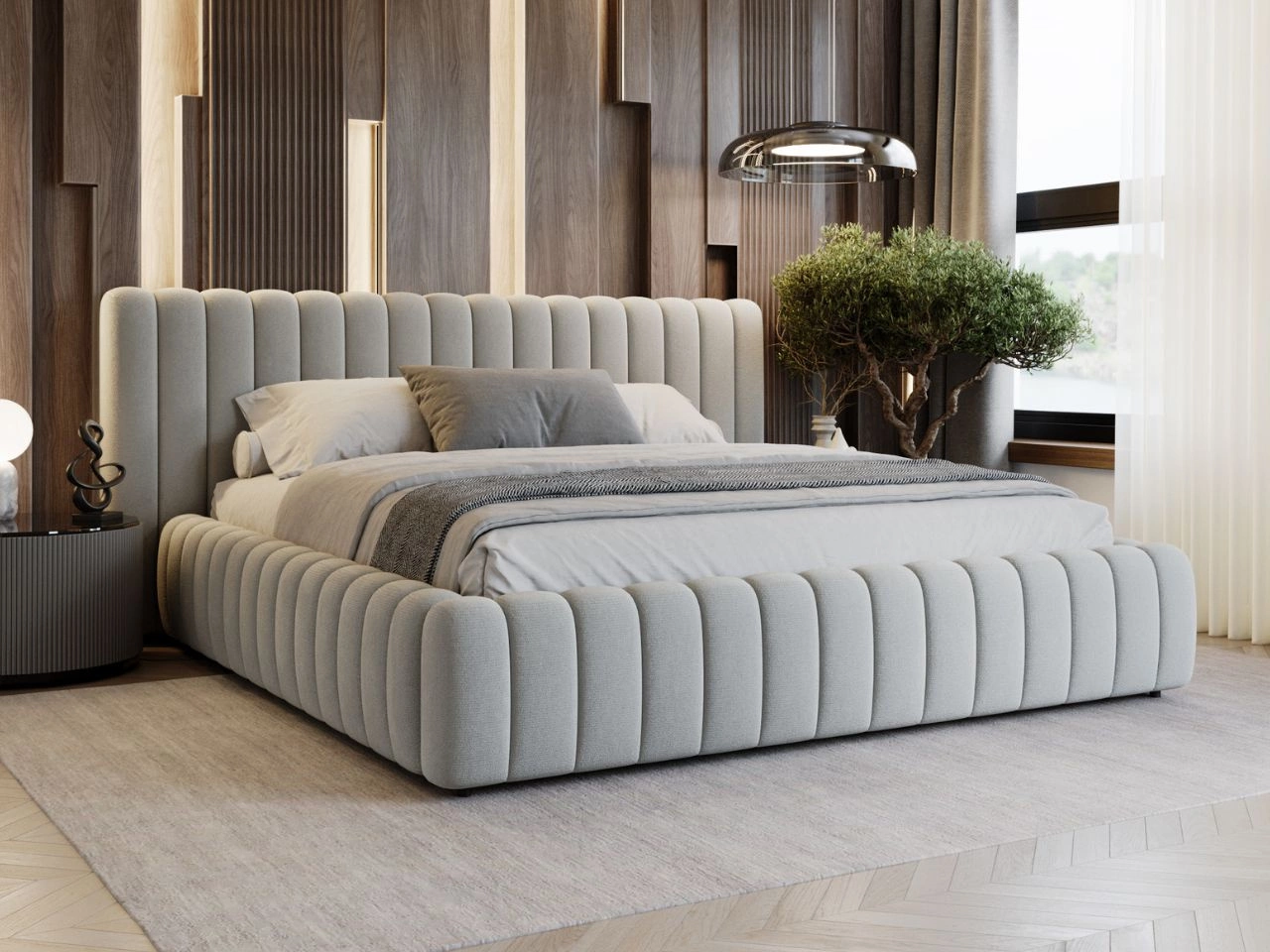 Łóżko tapicerowane z pojemnikiem i stelażem 140x200 Bliss Szare