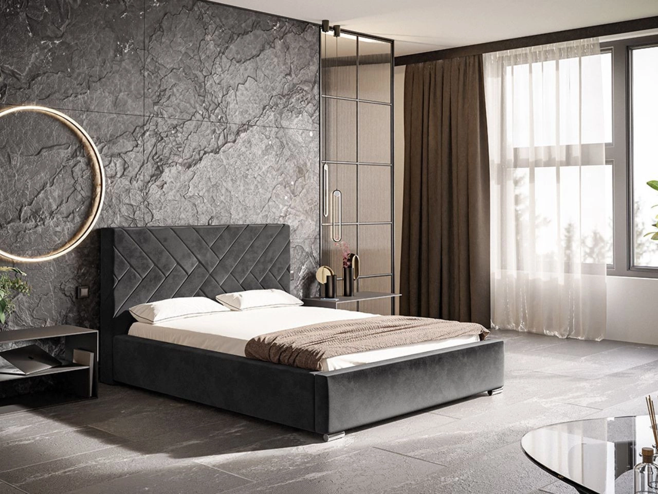 Łóżko tapicerowane z pojemnikiem i stelażem 120x200 Tonale Ciemnoszare