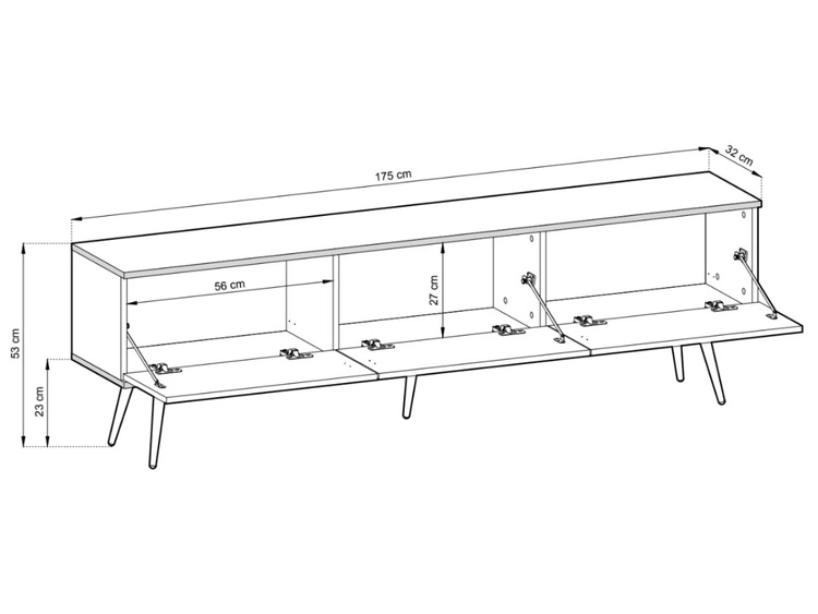 Szafka pod telewizor z drzwiczkami 175 cm z ryflowanym frontem Diolo Beżowa na złotych nogach