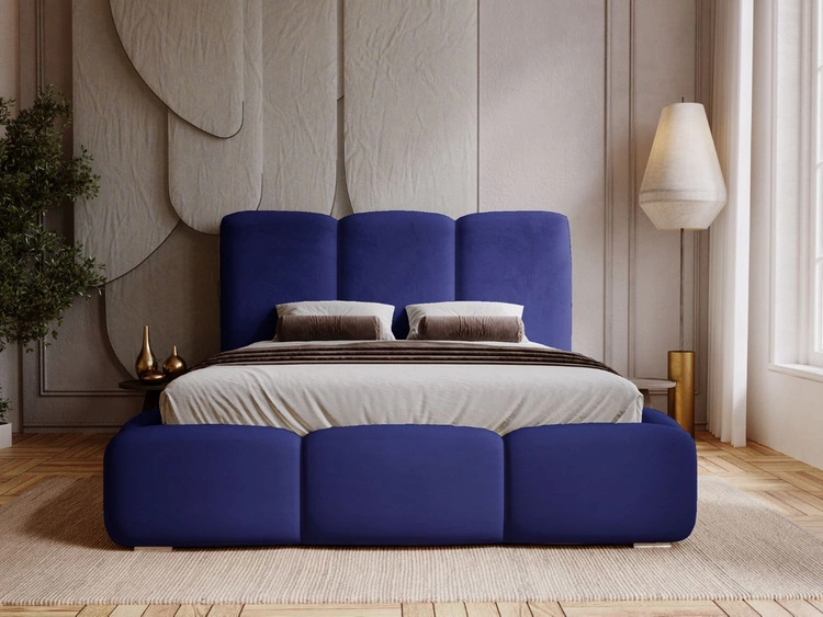 Łóżko tapicerowane z pojemnikiem i stelażem 180x200 cm Bubble Ciemnoniebieskie