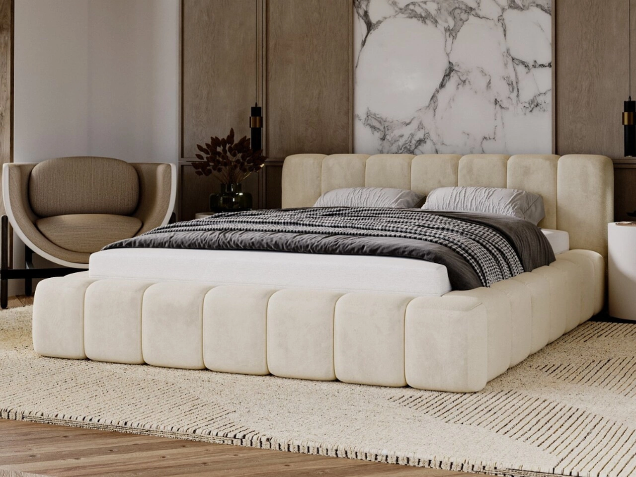 Łóżko tapicerowane z pojemnikiem na pościel 160x200 Ibiza Beżowe