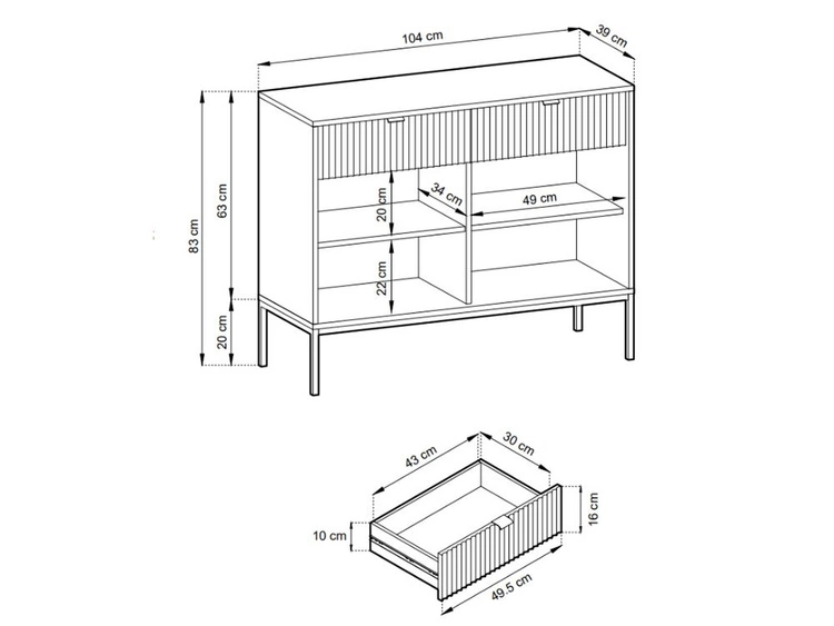 Komoda z drzwiami i szufladami Amber czarna na złotych nogach